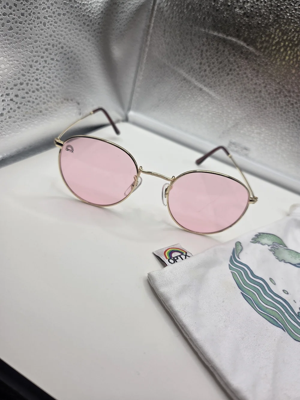 Rainbow Optx Round Glasses In Rose Grace. UV Protection. Bag Included.